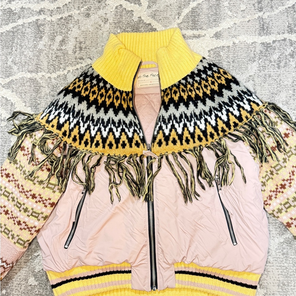We The Free Riley Swit Fringe Knit Bomber Jacket